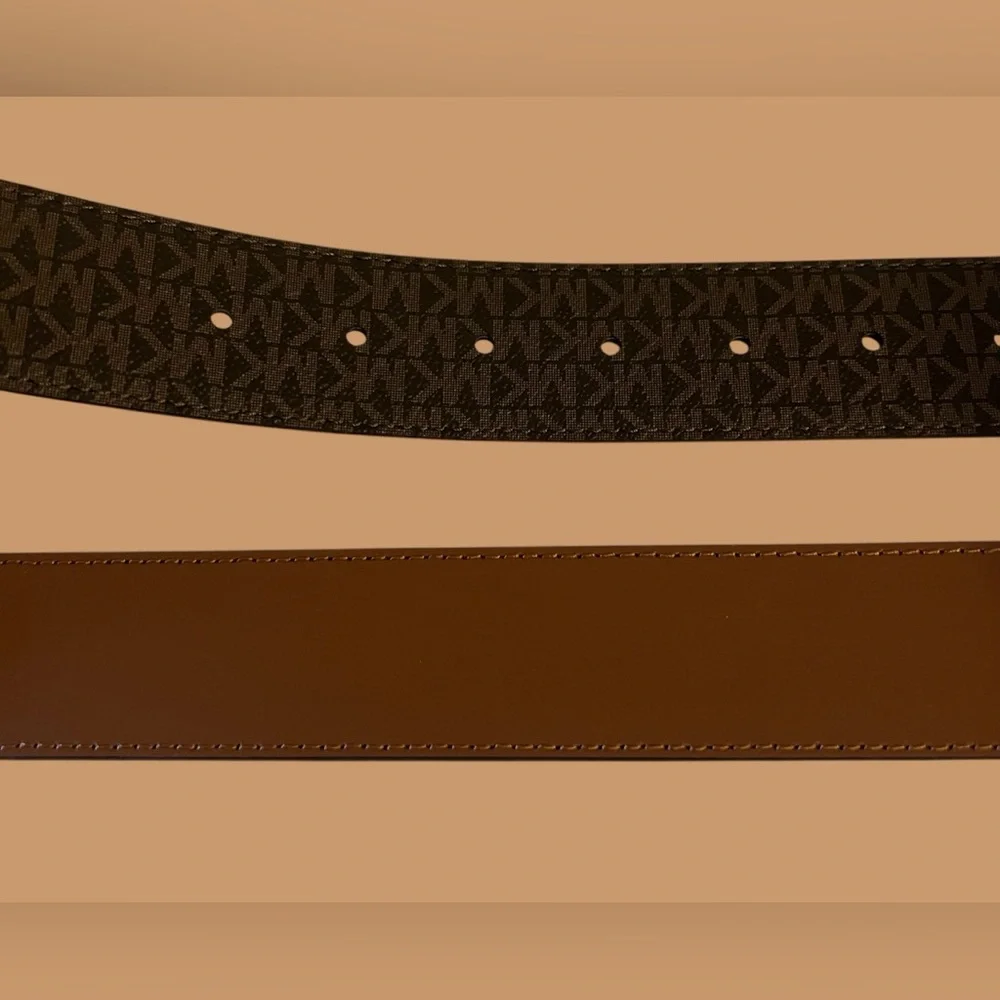 Michael Kors Brown Leather Belt with Gold Buckle Size Large